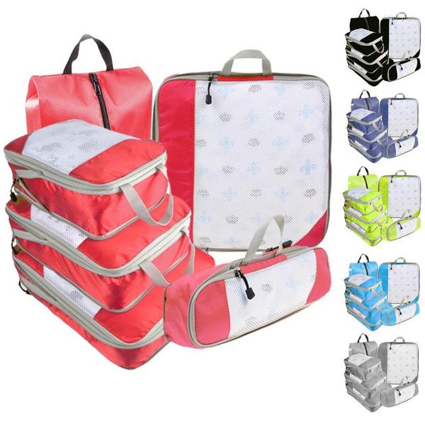Depolama Çantaları Sıkıştırılmış Seyahat Organizer Set Ayakkabı Torbası Örgü Bezi Görsel Bagaj Taşınabilir Paketleme Küpleri Hafif Bavul Bagstorage