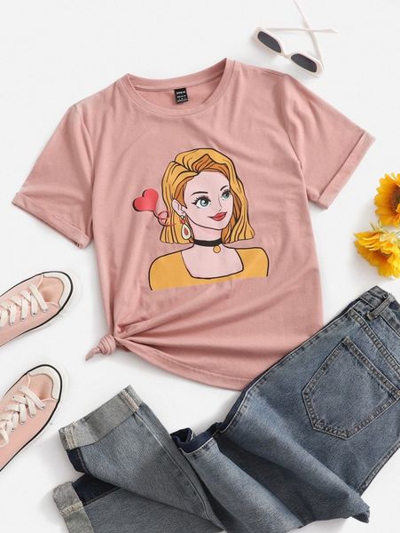 

figure & heart print tee q8sq#, White