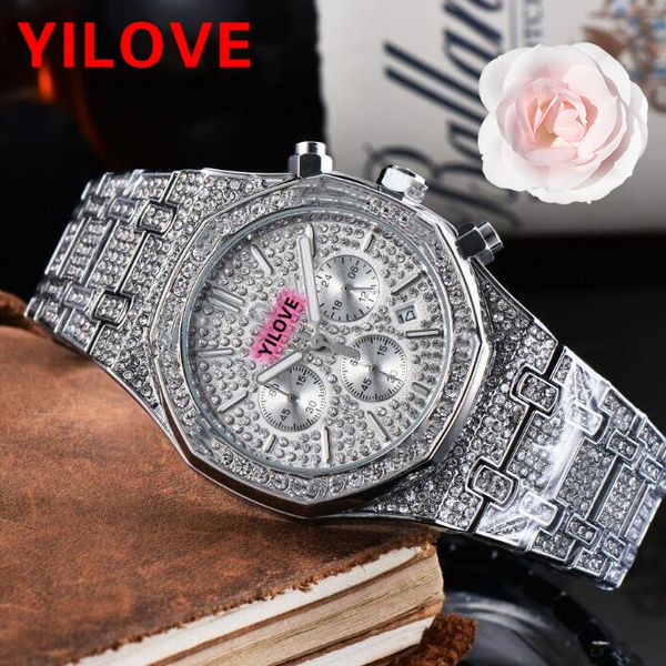 

luxury fashion men's diamond watch rose gold/silver calendar chronograph clock bracelet folding clasp master designer men birthday gift, Slivery;brown