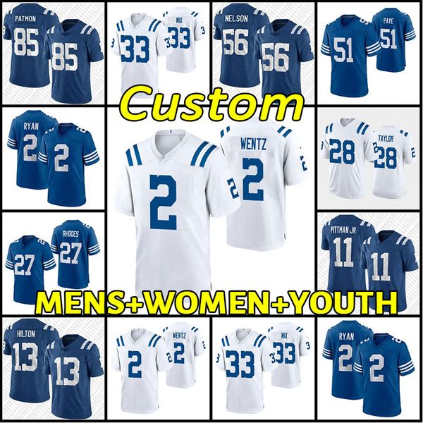 

custom women youth mens 2 matt ryan football jersey 53 darius leonard 28 jonathan taylor 56 quenton nelson 11 michael pittman jr. 13 t.y. hi, Black;red