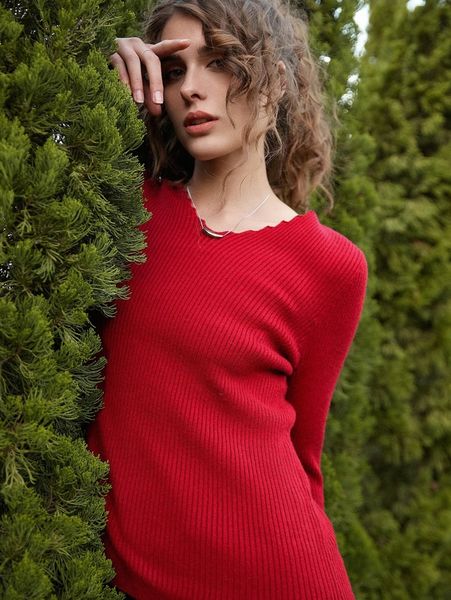 

knit mix scallop edge ribbed knit sweater c1oa#, White;black