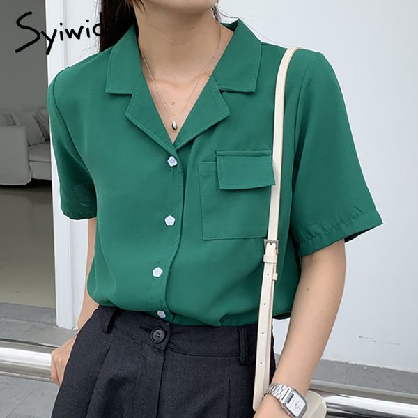 

button up blouses women plaid single breasted notched short sleeve loose clothing summer korean fashion shirts 210415, White