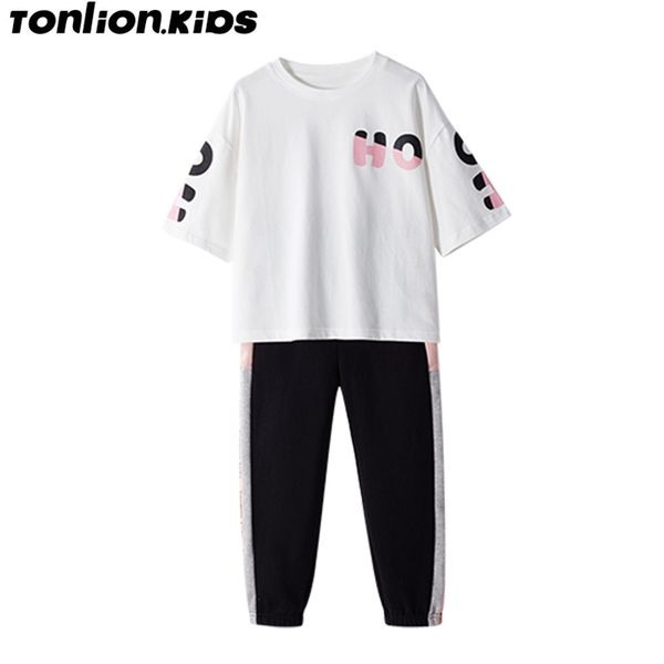 

ton lion kids kids clothes sets girls clothing t-shirt + pants 2-piece tracksuits 220516gx, White