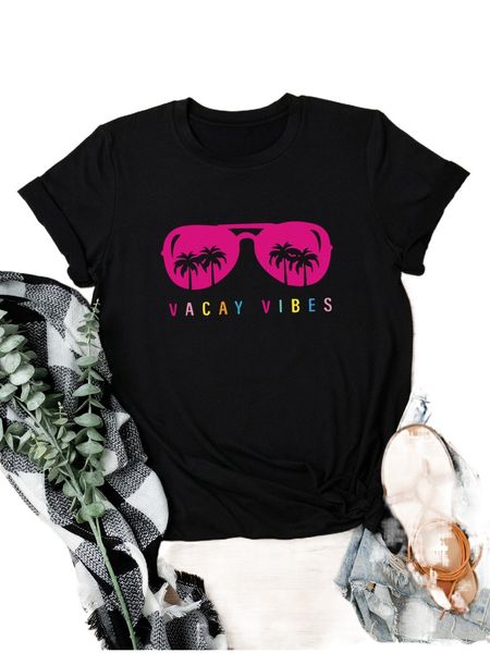 

plus letter & palm tree print tee a8dc#, Black