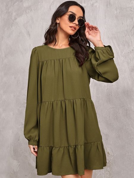 

keyhole back lantern sleeve smock dress u4hh#, Black;gray