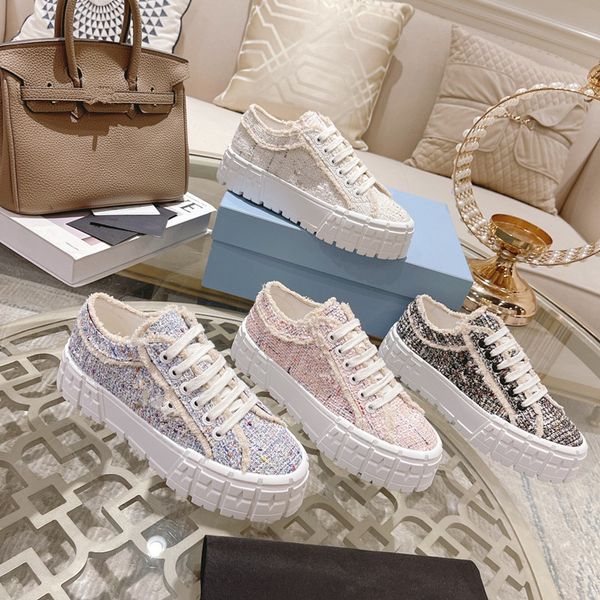 

fashion women's tweed changed sneakers casual canvas shoes thick bottom rubber platform inspired by motocross tires defines designer tr