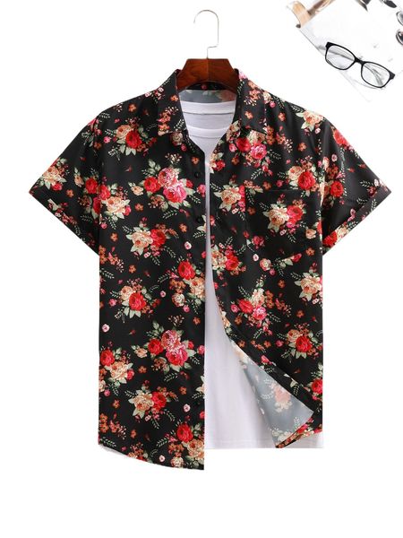 

men random allover floral print shirt without tee z6f0#, White;black