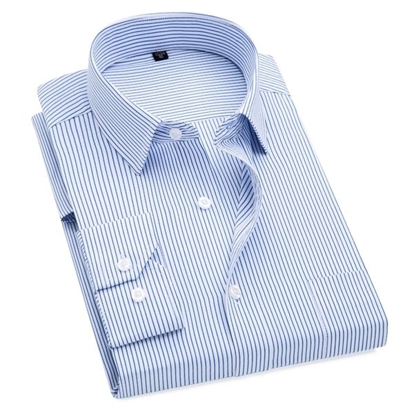 Artı Boyutu S 8XL Örgün Gömlek Erkekler Için Çizgili Uzun Kollu Demirsiz Slim Fit Elbise Katı Dimi Sosyal Adamın Giyim 220330
