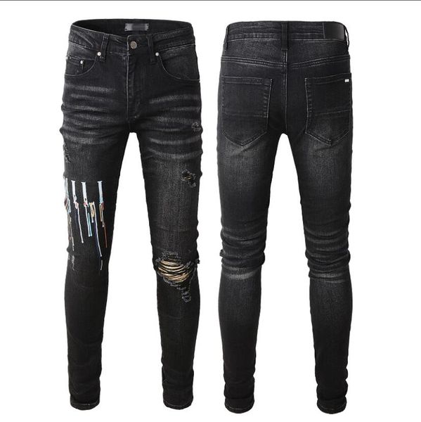 22ss Tasarımcı Kot Erkek Denim Nakış Pantolon Moda Delikler Pantolon ABD Boyutu 28-40 Hip Hop Sıkıntılı Fermuar Pantolon Erkek Top Satmak için
