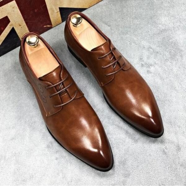 

gentlemen leather shoes formal suit dress shoes fashion lace up mens derby shoe british style wedding oxfords plus size 38-46, Black