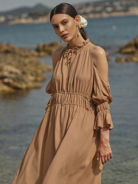 

gathered flowy midi dress 80se#, Black;gray