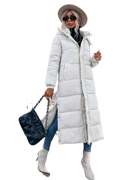 

slant pockets hooded longline puffer coat k7mp#, Black