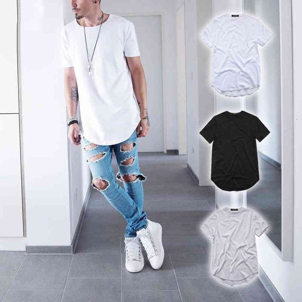 

men's t shirt extended streetwear t-shirt men clothing curved hem long line swag hip hop urban blank tx135-r, White;black