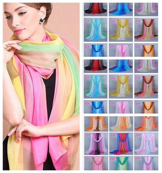 Sciarpe di seta Nuove donne Fashion Fade Color Georgette Long Wrap Scialle Beach Sciarpa di seta sfumata di colore 29Colors 160 * 50 SY222