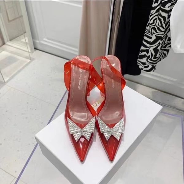 

amina muaddi designers heels womens sandals red bottoms heels pointed toesl sunflower crysta buckle bowknot wedding dress shoes heel back st, Black