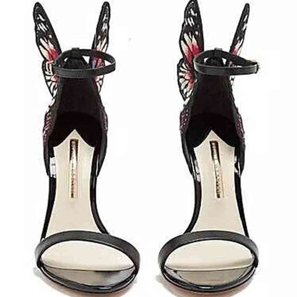 

patent ladies leather high heel buckle rose solid butterfly ornaments sophia webster sandals shoes colourful size 34-42 6ueg, Black