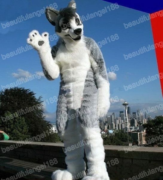 Halloween Fursuit Husky Fox Dog Mascote Costume de alta qualidade Caracteres de desenhos animados Carnaval Tamanho dos adultos Tamanho de aniversário Roupa de vestido unissex