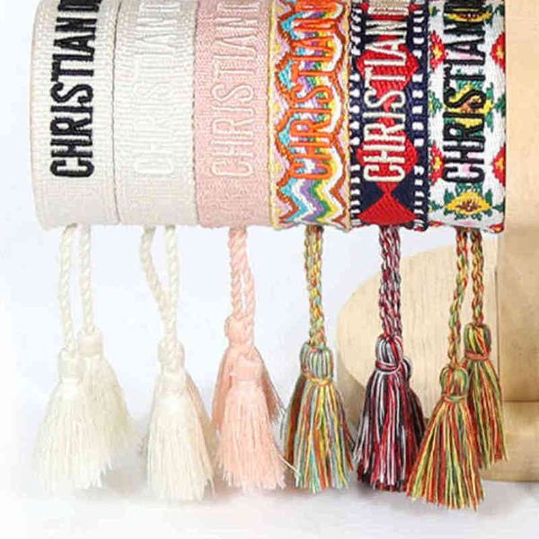 

classic brand fashion bangles bracelets luxury women men handmade signature embroidered woven tassel adjustable bracelet jewelry friendship, Black