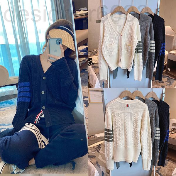 

women's knits & tees designer autumn and winter tb thick jiao flower four bar slim fitting knitted wool cardigan sweater coat women opf, White