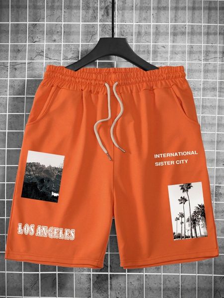 

men picture & letter graphic drawstring waist shorts k7xd#, White;black