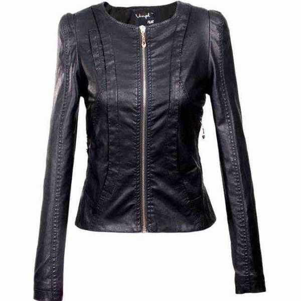 

women's motorcycle pu leather jacket female zipper outerwear jacket coat l220728, Black