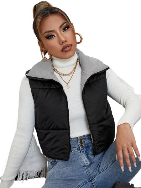 

petite zipper double face vest winter coat 73li#, Black