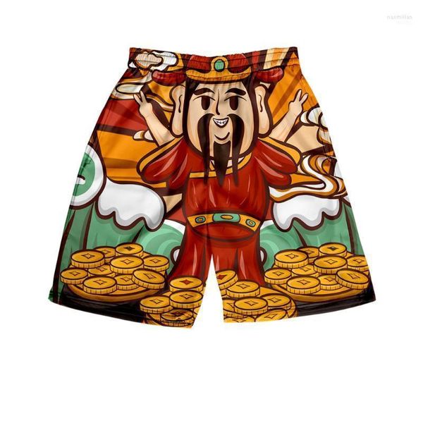 Shorts masculinos lianshuo2022 Verão fino maré nacional ilustração étnica estilo étnico hip-hop praia casual estampado elástico linha masculina nAom22