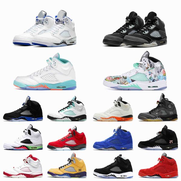 

mens 5 5s basketball shoes shattered backboard pink foam bluebird laney-royal oreo space jam raging red hyper royal grape sports sneakers, Black