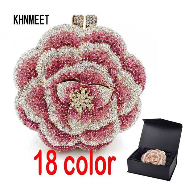 

est pink crystal women wedding flower party bride chain clutch prom night evening bag sc603 220620