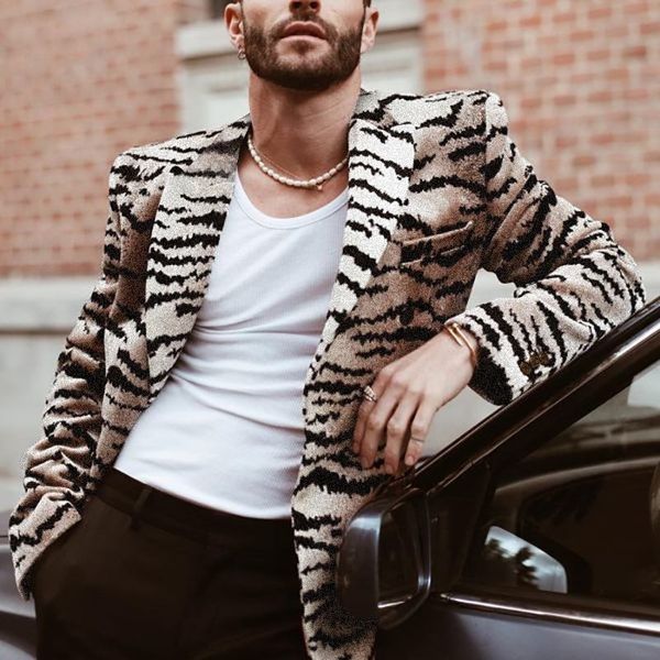 

incerun american style men's fashion casual streetwear leopard print blazer formal suit long sleeved casual coats s-5xl 220409, White;black