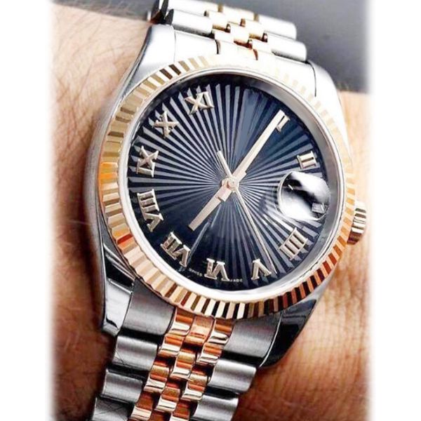 Novo estilo Automático 2813 Movimento Homem Brand Watch 41mm Data apenas 316 Rose Gold Band Standless Black Dial Dial Watch Watch