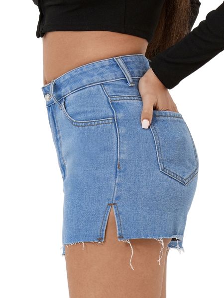 

petite raw hem split hem denim shorts k76d#, White;black