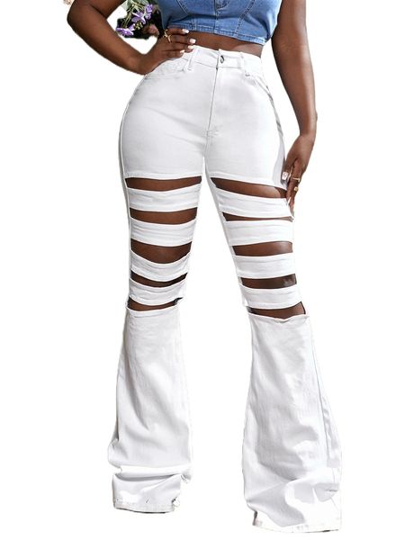 

sxy high waist cut out flare leg jeans n6um#, Blue