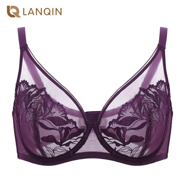 Reggiseno in pizzo floreale trasparente sexy da donna Minimizer senza fodera con ferretto copertura totale taglie forti traspirante leggero 220519