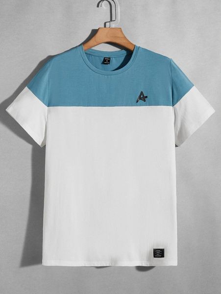 

men letter print spliced t-shirt 971s#, White;black