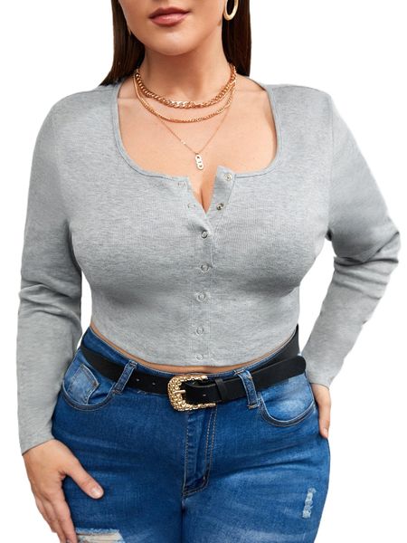 

plus pressed button front crop tee e0gx#, Black