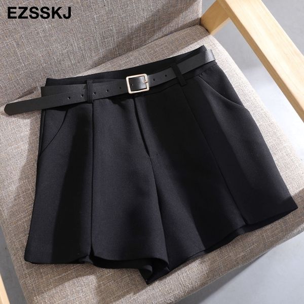 

casual summer suit belt women high waist aline short with pockets female elegant pants y200512, White;black