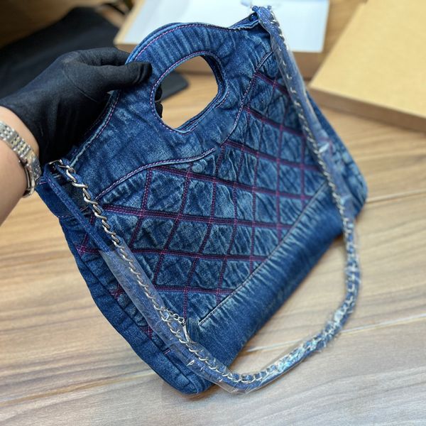 

france womens vintage denim quilted tote bags silver metal hardware matelasse chain with coin charm crossbody shoulder handbags large capaci