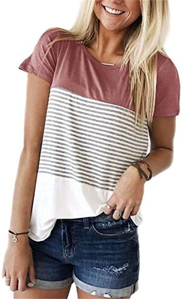 

& tees women's summer striped t-shirt short sleeve tunic and blouse, White