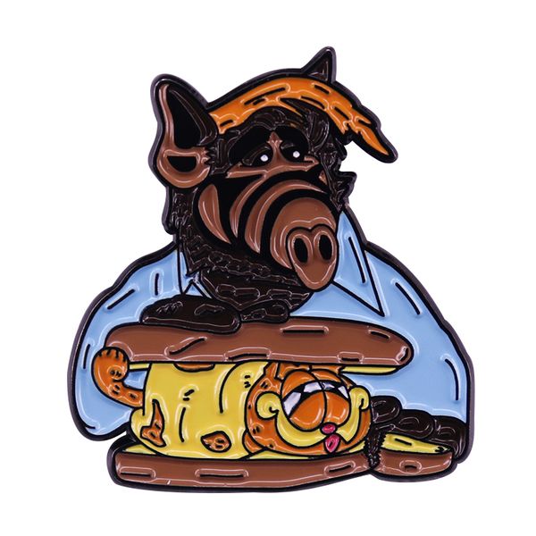 

alien gordon shumway and his favorite food cat burger enamel pin, Blue