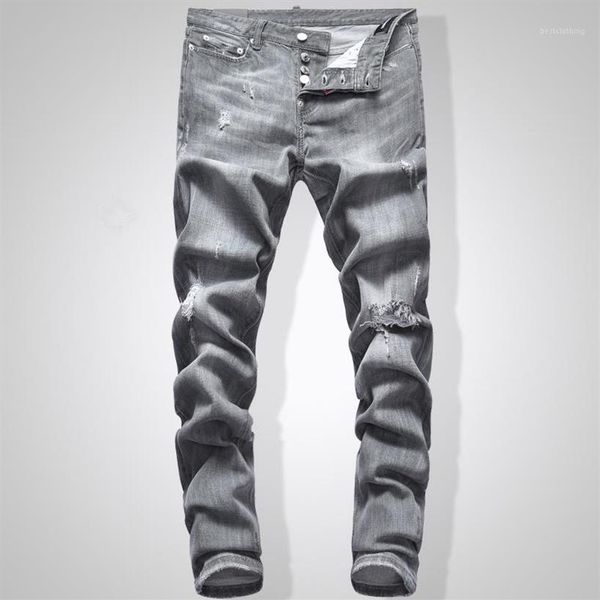 

grey jeans men slim fit denim solid color hip hop streetwear biker jeans 744# men's jeans1296a, Blue