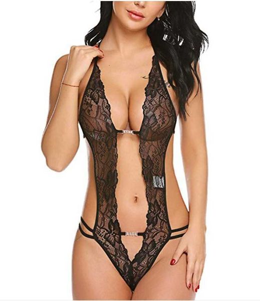 

lingerie solid color body shaping fun suspender deep v backless jumpsuit, Black;white