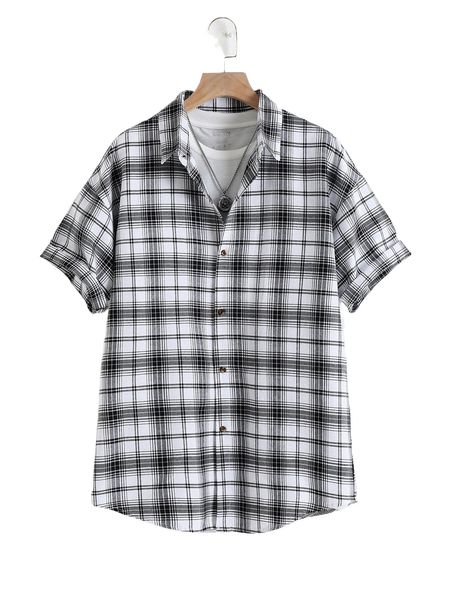 

men plaid drop shoulder shirt without tee w53u#, White;black