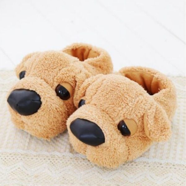 Gli amanti dell'inverno stile animale peluche pantofole casa diapositive per gli uomini scarpe da donna forma di cane morbido caldo soffice pantofola adatta regalo ragazze Y201026