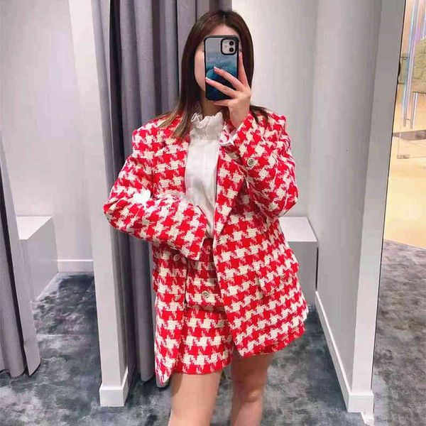 

two piece dress fadan s family early spring female xiaoxiangfeng red qianniao check tweed suit coat + straight shorts, White