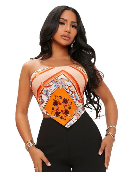 

sxy floral print bandana hem crop tube 17pf#, White