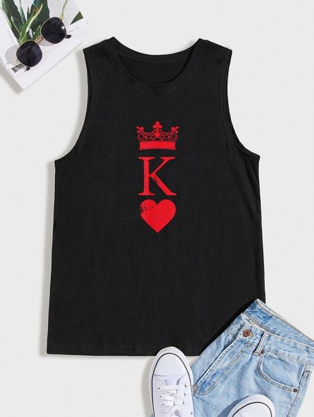 

men letter & crown print tank z2ur#, White;black