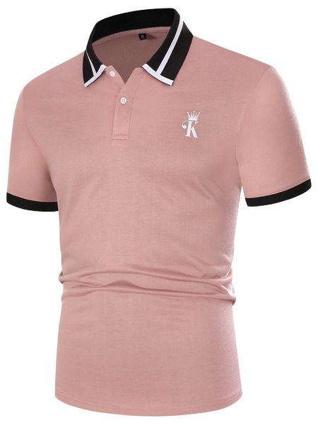 

men crown & letter graphic striped trim polo shirt j3ww#, White;black