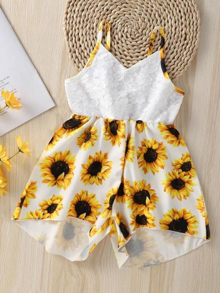 

toddler girls floral print contrast lace cami romper she, Blue