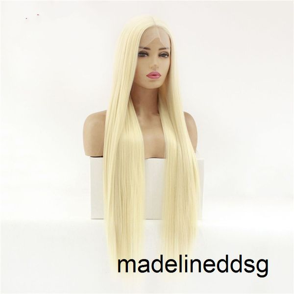 

30 inch 613# blonde full straight synthetic remy hair lace front wigs simulation human hair perruques de cheveux humains wig ysk4, Black